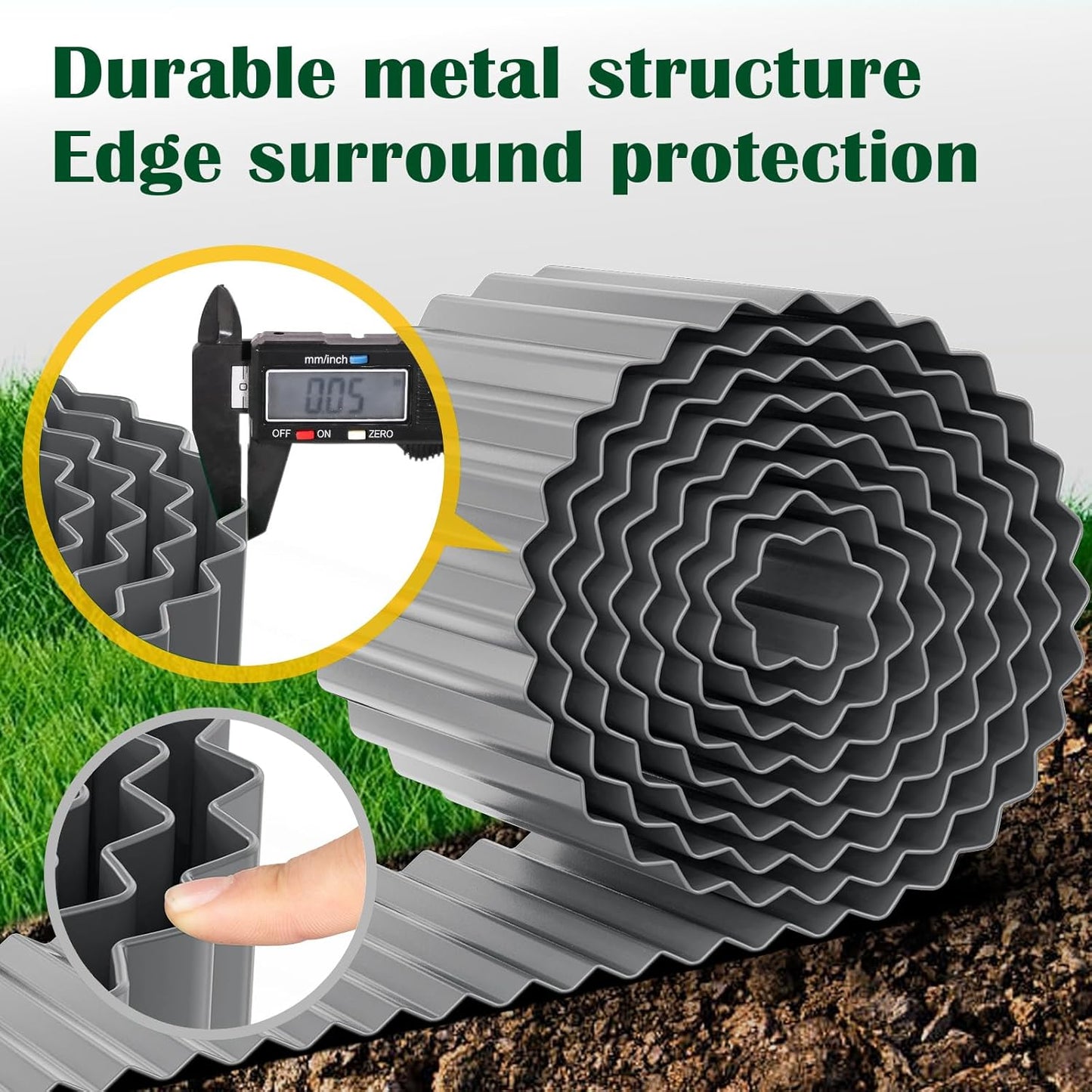 LAVEVE Corrugated Metal Garden Edging 10" x 20Ft, Landscape Edging Border for Lawn, Flower Bed, Garden Fence, Paver Edging (Light Gray)