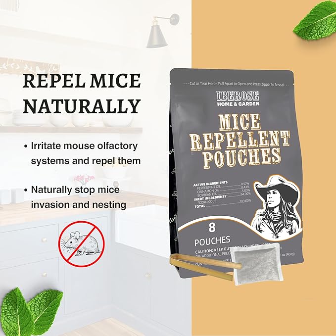Mouse Repellent Pouches: Naturally Repel Mice with Peppermint Oil from Nesting & Keep Rodents Out of Car/Garage/RV - Extra-Strength Rodent Deterrent