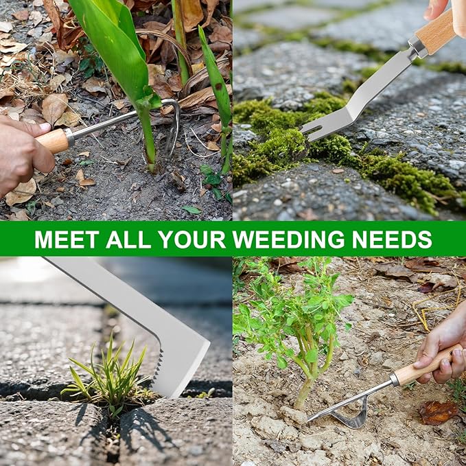 4 Pack Weed Puller Tool, Stainless Steel Hand Weeder Tool, Crevice Weeding Digger Tool, Gardening Tools for Cracks, Driveways, Lawn Edger, Moss Removal