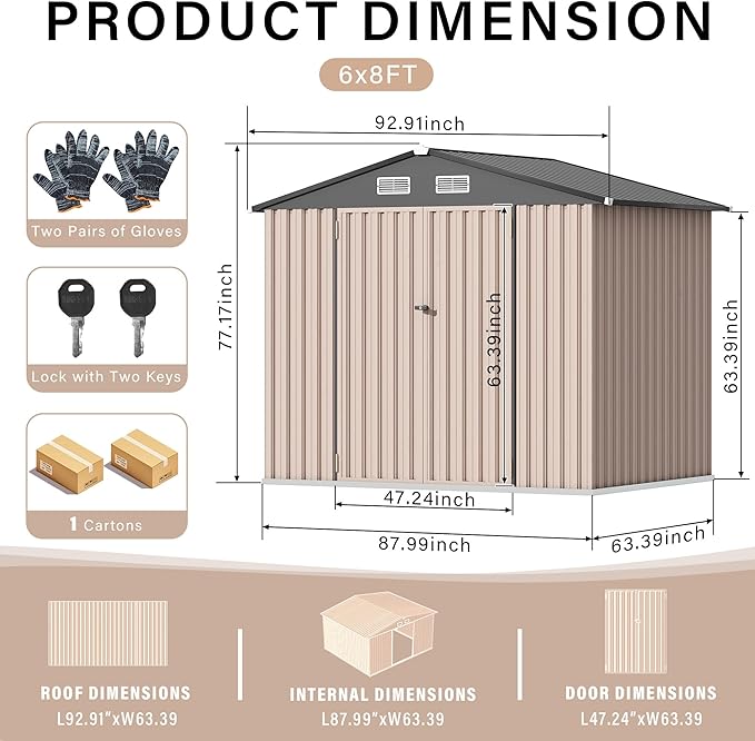 6x8 FT Metal Storage Sheds Outdoor, Metal Tool Shed with Lockable Door, Metal Yard Sheds Metal Garden Shed Kit, Metal Utility Sheds Buildings with Air Vent for Backyard Garden Patio Lawn