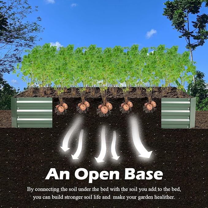 Aoodor 8 x 4 x 1 ft Outdoor Raised Garden Bed, Reinforced Galvanized Steel Planter Box for Vegetables, Herbs, and Flowers