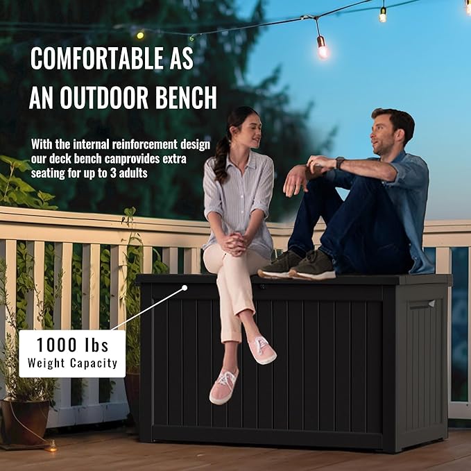 230 Gallon Outdoor Storage Box – Resin Deck Box with Lockable Lid, Waterproof Patio Furniture Storage for Tools, Garden & Yard Organization