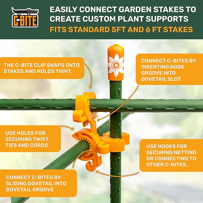 Plant Support Clips for Trellis, Garden Stakes, Wire Fence, Climbing Plants, Indoor Gardening, Hydroponics Systems, and Vines | Durable Gardening Clips (Tangerine Orange - 100 Pack)