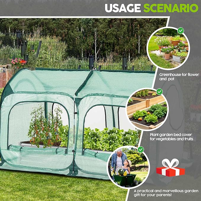 Pop up Greenhouse Tent Cover Tunnel Plant House,Large Gardening Flower Sunshine Room with Mesh Windows,Backyard PE Greenhouse Cover for Cold Frost Protector with Stakes and Rope Guys