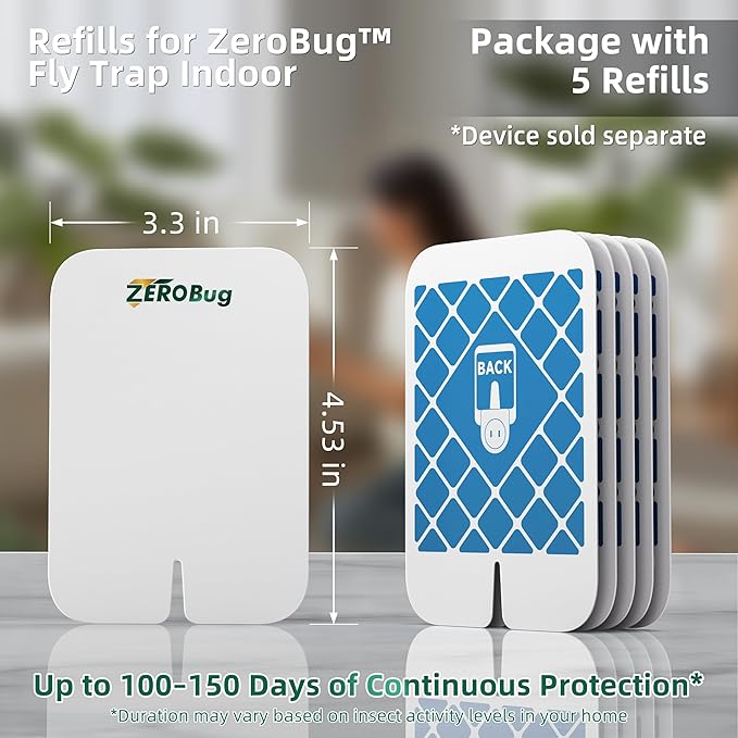 Flying Insect Trap Refill 5 Pcs, Capture House & Fruit Fly, Gnat, Mosquito and More, Plug in Bug Catcher & Killer for Indoor