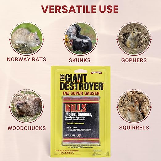 Giant Destroyer Smoke Bomb Gasser – Rodent & for Gophers, Moles, Groundhogs & Rats – 4 Pack (16 Tubes) + Jecudi Towel