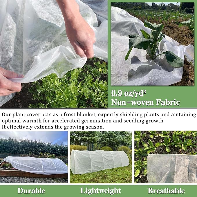 Plant Covers Freeze Protection 10 x 50 Ft, Thick Frost Cloth for Outdoor Plants, Winter Plant Blankets and Frost Covers for Garden Frost Protection, Floating Row Cover