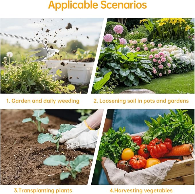 Manual Weed Remover Tool for Lawn and Garden, Heavy-Duty Weed Puller Tool 3-Tooth with Ergonomic Handle, Uprooting Weeding Tool for Gardening Backyard Farm