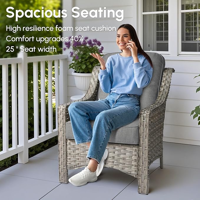 5 Pieces Patio Outdoor Furniture Set with Swivel Rocking Chairs,All Weather Wicker Rattan Patio Seating Sofa and Chair Set w/Glowing Table,Outdoor Conversation Sets for Deck Yard Garden,Dark Grey