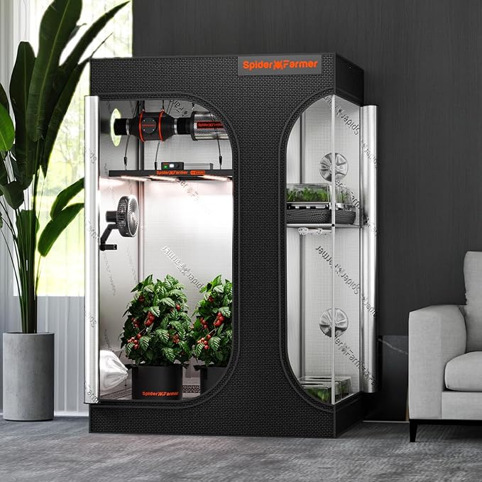 Spider Farmer 2 in 1 4x3 Grow Tent Pro-Grade, 48"x36"x72", with Observation Window and Floor Tray, 1680D Thicken Mylar Canvas, 4x3x6 for Indoor Hydroponic Growing for SF2000Pro, SE3000, G3000