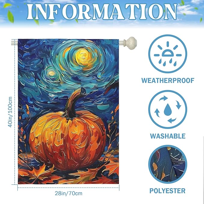Fall Garden Flag Pumpkin Maple Leaf Yard Flags Van Gogh Wall Banners Art Starry Night Sky Moon Garden Flags Autumn Harvest Thanksgiving House Banner for Patio Farmhouse Outdoor 28 x 40 Inch