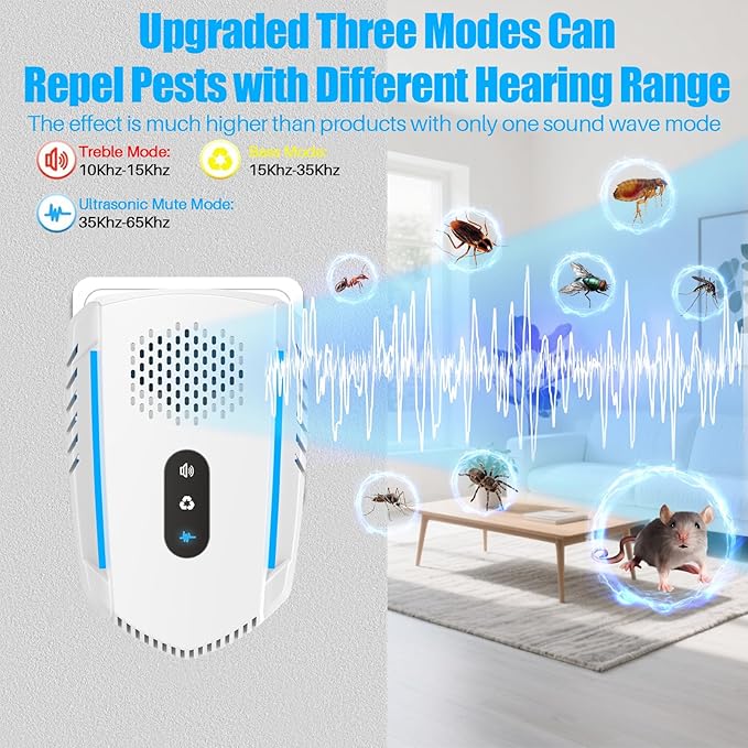 2025 Upgraded Ultrasonic Pest&Insect Repeller,6 Packs Electronic Mouse Ultrasonic Repellent for Roach,Rodent,Bugs,Mosquito,Spider,Ant,Mice Plug in Pest Control Device with 3 Mode Switching