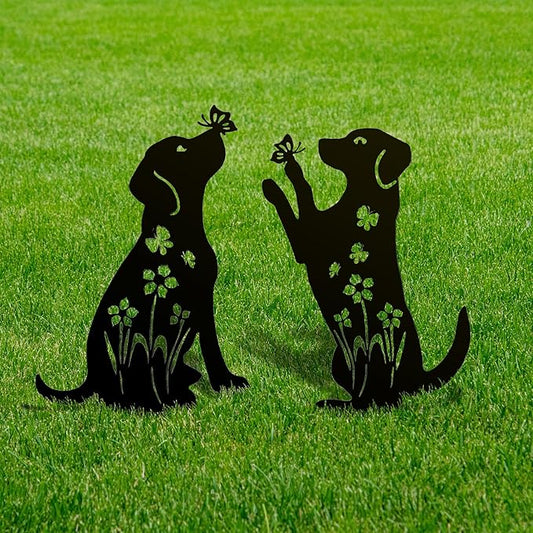 2 Pack Decorative Garden Stakes - 15" Rust-Resistant Metal Dog Silhouette Outdoor Decor, Corten Steel Labrador Yard Art with Easy Installation for Gardens, Patios & Walkways (Black Lab Design)