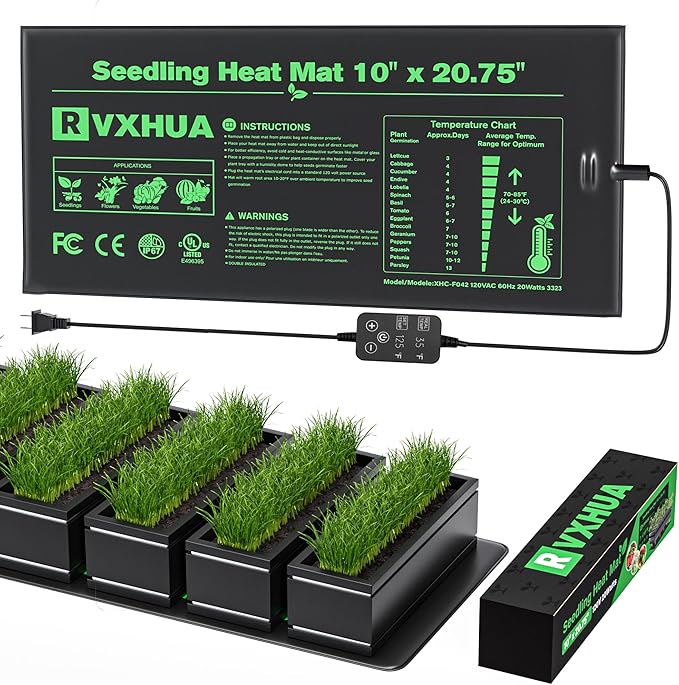 Adjustable Seedling Heat Mat with Temperature Controller, Waterproof Plant Heating Pad Seed Starter Warming Mat for Rapid Seed Germination - 10 x 20.75Inch