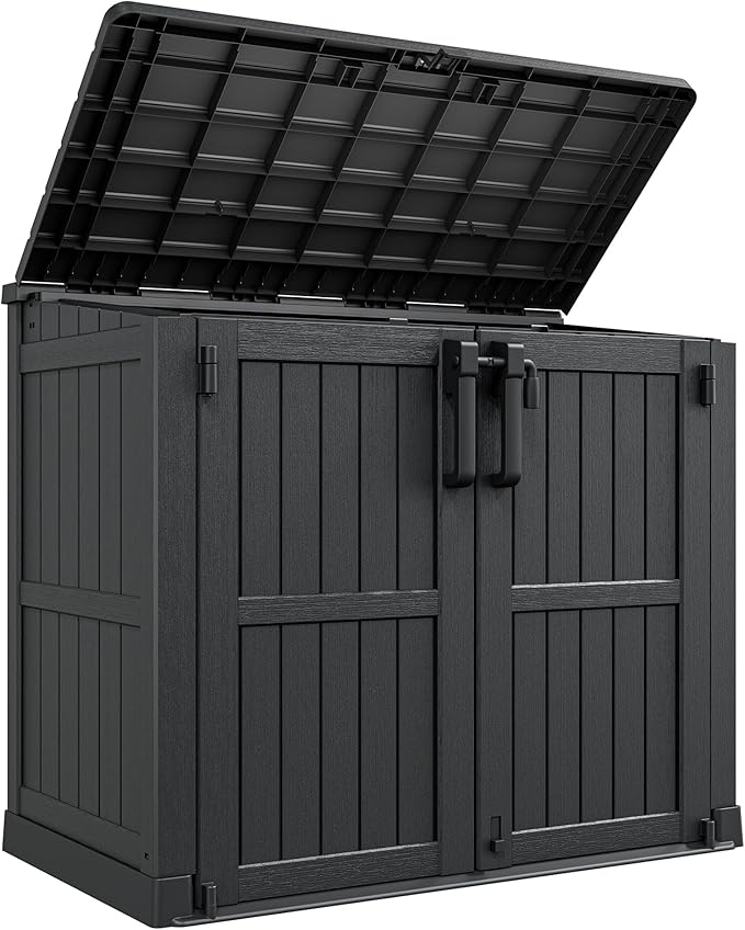 Horizontal Resin Storage Shed 36 Cu Ft with Lockable Doors, Portable Outdoor Storage Cabinet -Easy to Assemble,Sheds & Outdoor Storage, Waterproof Outdoor Storage Box for Backyards,Black