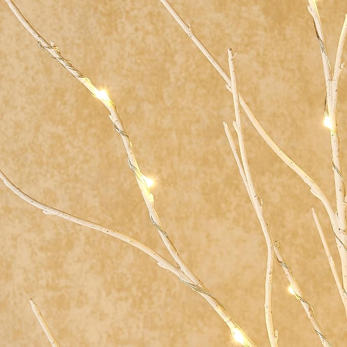 Fudios Lighted Branches Plug in 32IN 200 LED Mantle Winter Decor, White Twig Branch Lights for Christmas Holiday Party Indoor Outdoor