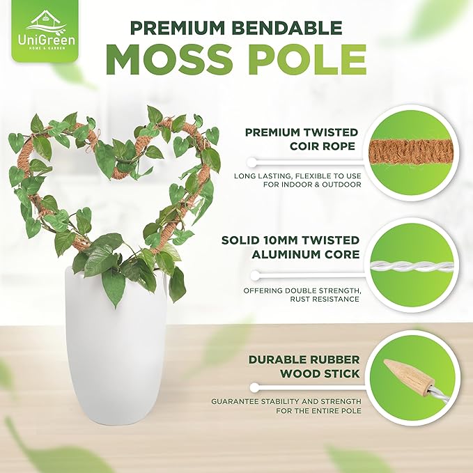 UNIGREEN 2Pack 47'' Premium Bendable Moss Pole - Monstera Plant Support - Plant Trellis Moss Pole for Plants - Moss Poles for Climbing Plants - Plant Sticks Support for Indoor/Outdoor Plants Potted