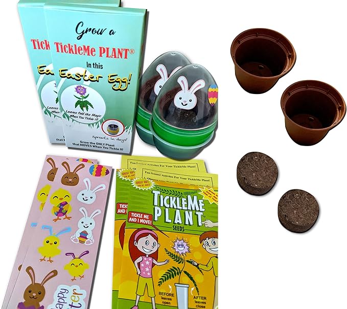 TickleMe Plant Egg Grow Kits (2) - Hatch Your Own TickleMe Plants Inside an Egg - Leaves Fold Up When You Tickle Them! Full Kit for Simple Growing - Or a Unique Easter Basket Stuffer Surprise