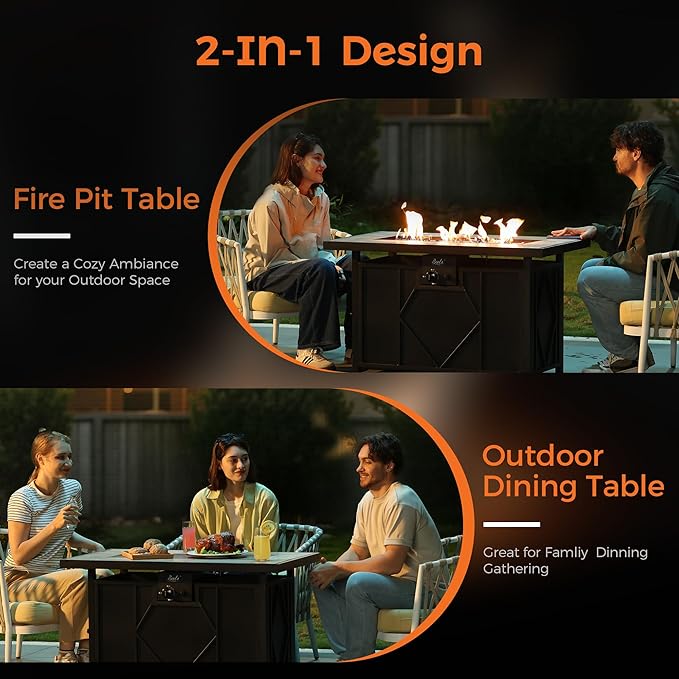 BALI OUTDOORS Fire Pit Table Propane Gas Firepit Rectangular Fire Table 42In 60,000 BTU for Outside Patio Backyard Deck Balcony