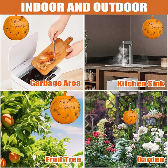Hanging Fly Sticky Ball Fly Trap Outdoor, 6 PCS Fruit Fly Traps Ball, Hanging Sticky Bugs Gnat Ball for Indoor Garden Plants Trees Flies Gnat Wasp Bugs