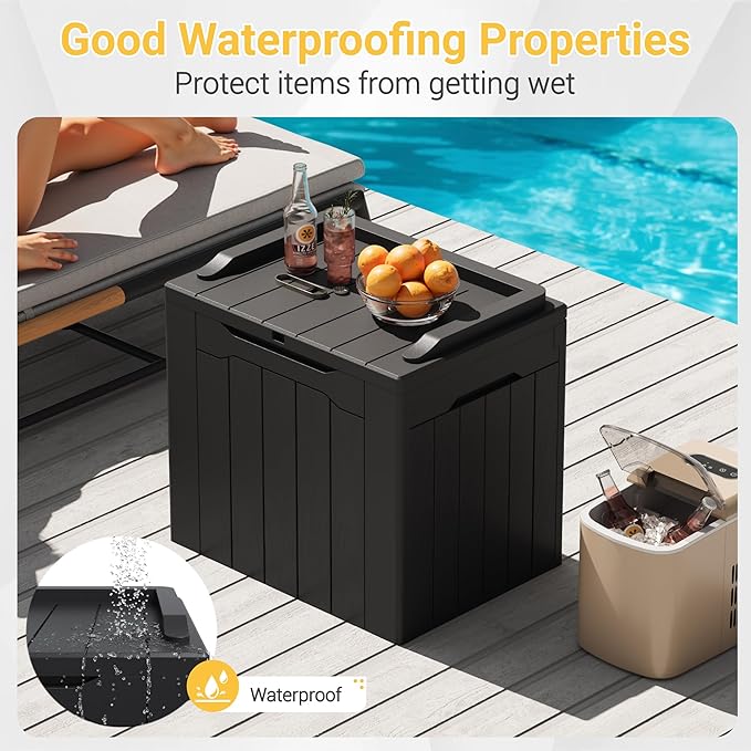 Greesum 31 Gallon Resin Deck Box Large Outdoor Storage for Patio Furniture, Garden Tools, Pool Supplies, Weatherproof and UV Resistant, Lockable, Dark Black