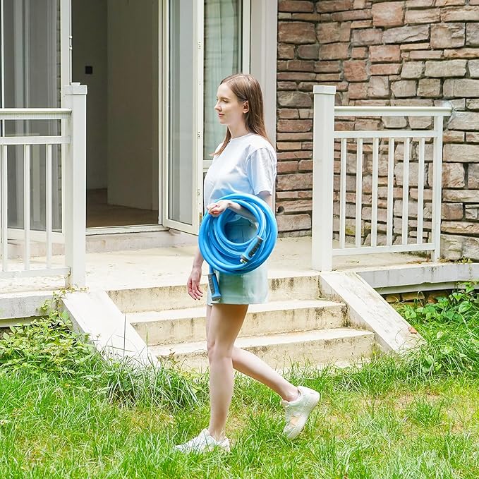 Fevone Garden Water Hose with Solid Aluminum Fittings for Patio & Garden, Drinking Water Safe, 5/8" x 105 ft