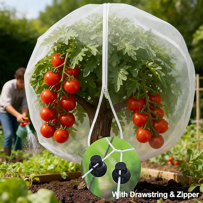 Garden Mesh Netting with Drawstring & Zipper,2PACK Pest Barrier Insect Netting Plant Mesh Cover for Vegetable Flowers Fruits Plants (2.3FTx 3.3FT+3.3FT x 4.9FT)