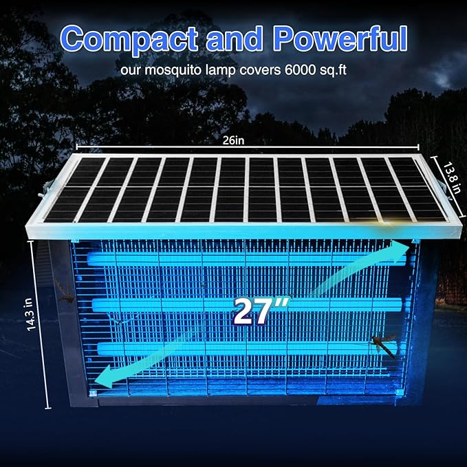 Super Large Solar Bug Zapper Outdoor for 8000 sq.ft, Portable Mosquito Zapper with High Powered, Rechargeable Electric Fly Zapper for Patio Garden Backyard RV Camping Pond Pest Control