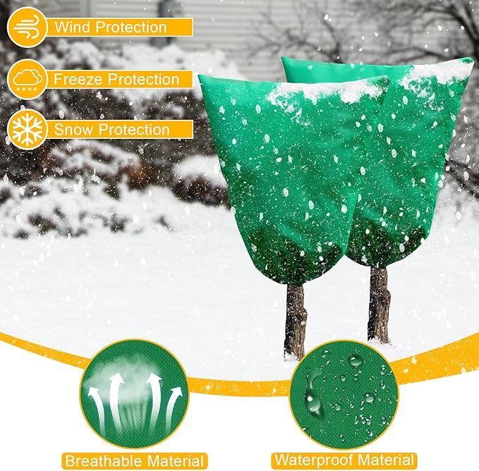 2 Packs Plant Covers for Winter Freeze Protection, 47.7" W X 71.7" H Frost Protection Covers for Outdoor Plants, 2.2 oz/yd² Tree Covers with Double Zipper Heads & Drawstring Design for Winter