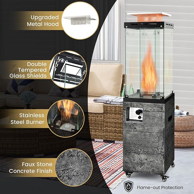 Giantex 41,000 BTU Outdoor Heaters for Patio - Propane Patio Heater, Outside Space Heater with Protective Cover, Wheels & Adjustable Feet, CSA Certification, Portable Gas Heater for Garden, Yard (Mix Gray)