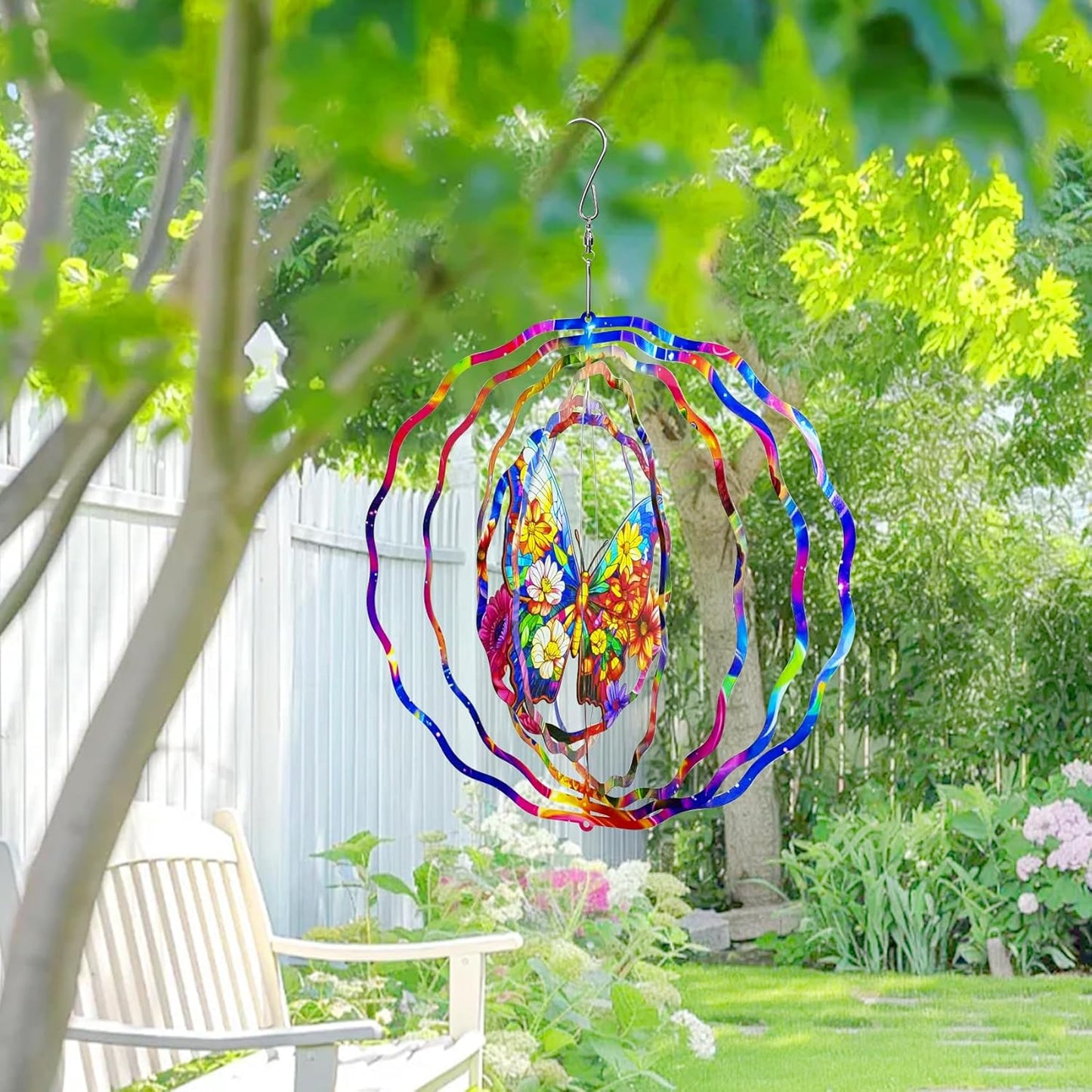 3D Hanging Wind Spinner Butterfly/Hummingbird, 10 Inch Stainless Steel Wind Spinners Outdoor Clearance, Garden Spinner for Outside Patio Yard Home Christmas Decor (Butterfly 02)