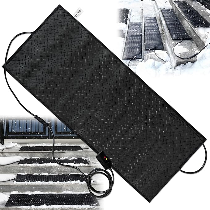 Snow Melting Mats for Stairs, Heated Outdoor Mats, Electric Snow Melting Mats for Winter Snow Removal, Snow and Ice Melting Mats, No-Slip Stair Heating Mats with Power Cord and Timing (30" x 60")
