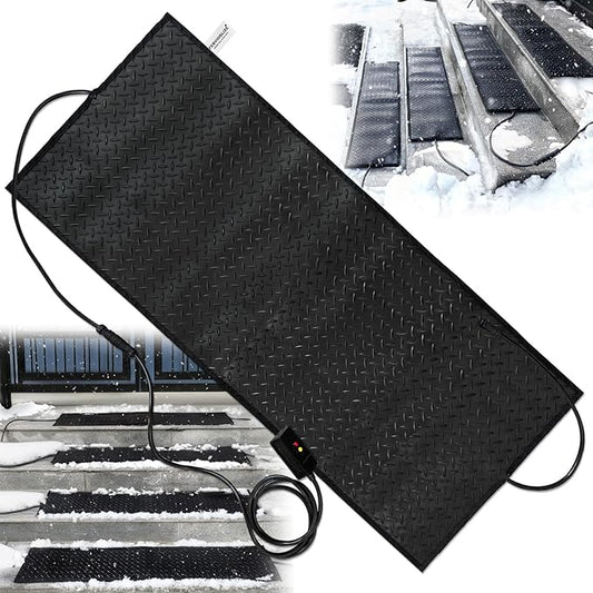 Snow Melting Mats for Stairs, Heated Outdoor Mats, Electric Snow Melting Mats for Winter Snow Removal, Snow and Ice Melting Mats, No-Slip Stair Heating Mats with Power Cord and Timing (30" x 60")