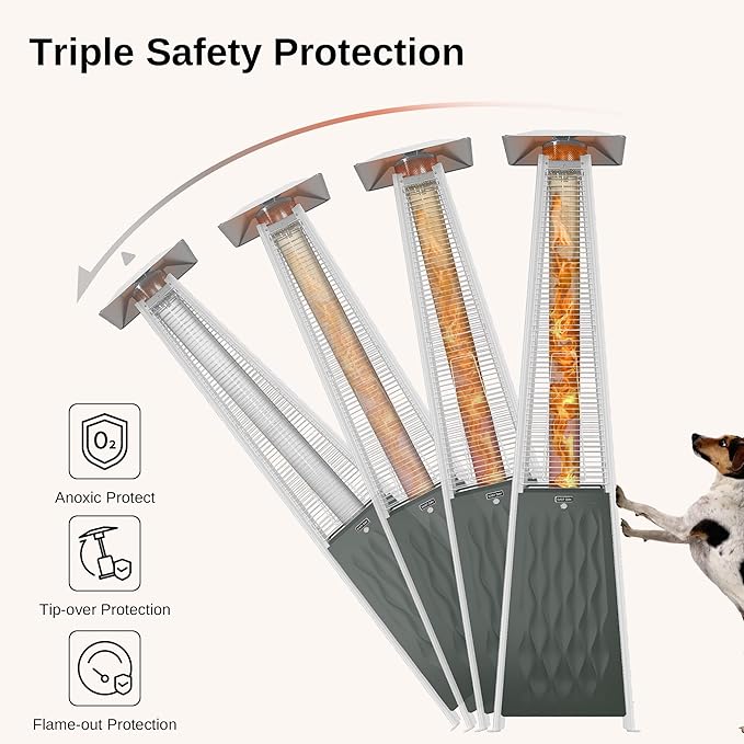 EAST OAK Pyramid Patio Heater, 48,000 BTU Outdoor Patio Heater, Quartz Glass Tube Propane Heater, Triple Protection System, Outdoor Heater with Wheels, Green, Outdoor Heater with Cover