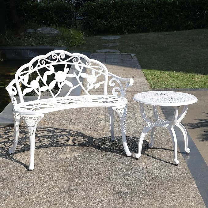 KAILI Outdoor Cast Aluminum Side Table Patio Side Table Backyard, Pool, Indoor, Easy Maintenance and Weather Resistant Coffee Table Porch Table Bistro Table (18.5round-White)