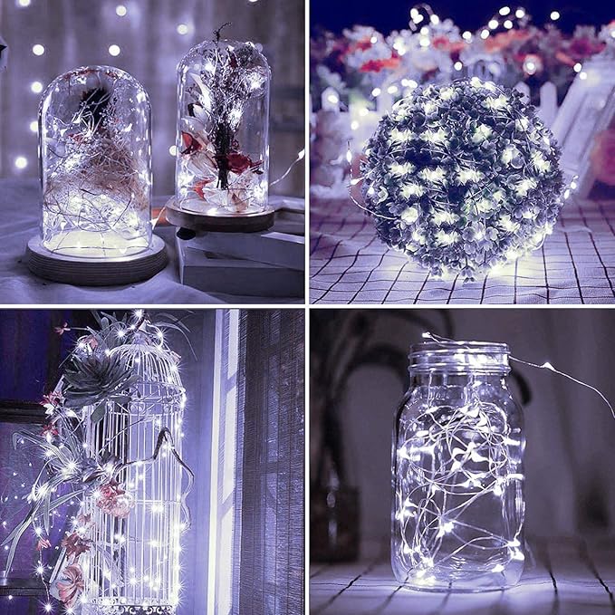 2 Pack Total 200 LED 66FT Solar Powered Copper Wire String Lights Outdoor, Waterproof, 8 Modes Fairy Lights for Garden, Patio, Party, Yard, Christmas (White)