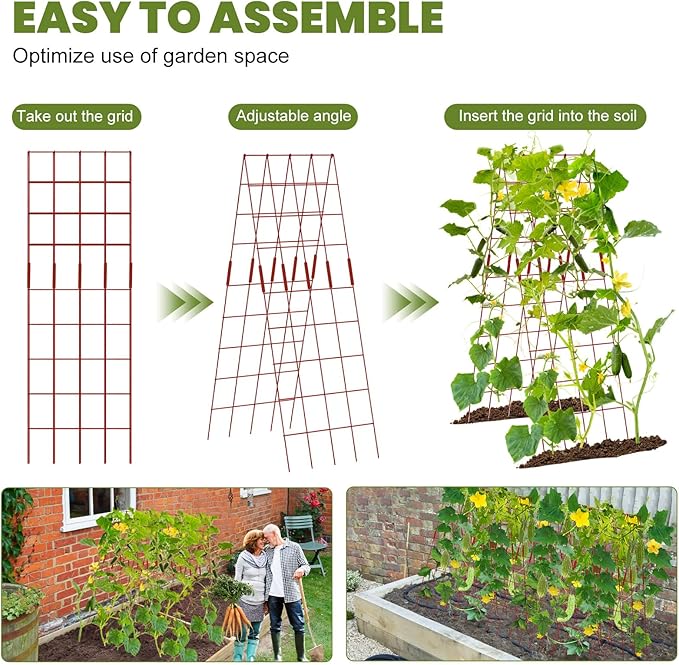 Cucumber Trellis 2 Pack, 59" H Foldable A-Frame Garden Trellis for Raised Bed Garden Grow Support with Plant Support Clips, Twist Ties for Cucumber,Tomato, Climbing Plants and Flowers