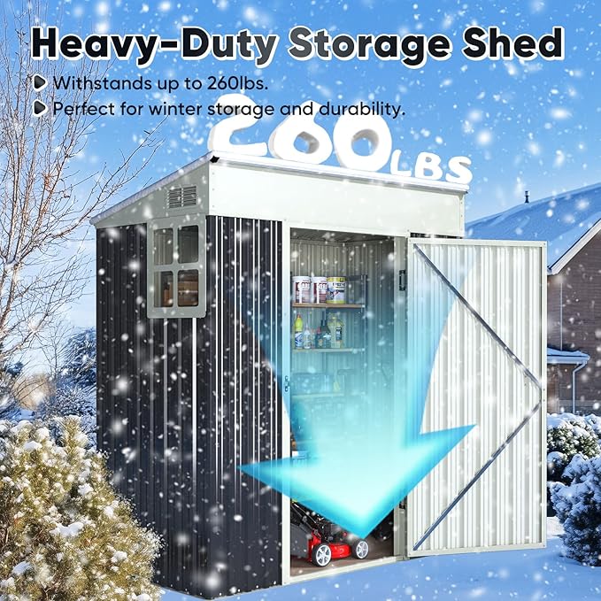 Quictent 5X3 FT Heavy Duty Outdoor Metal Storage Shed,Lockable Garden Shed with Rotating Roof, Waterproof Shed for Bike Storage, Tool Storage, Temporary Storage,Dark Gray(5.5X2.8 FT Base, No Floor)