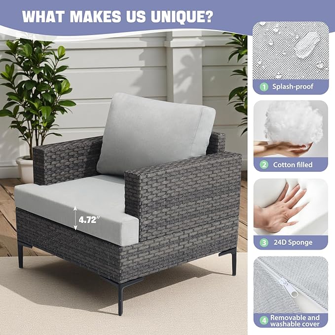 10 Pieces Patio Sectional Furniture Set with 44" Propane Fire Pit Table, 60000BTU Wicker Outdoor Sectional Coversation Set, Thick Cushion Deep Seat, Outdoor Furniture for Porch,Backyard,Deck (Grey)