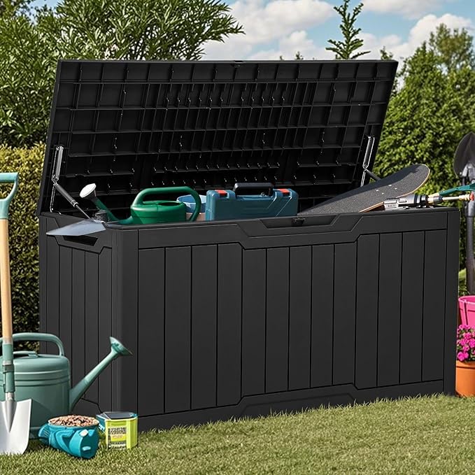 YITAHOME 80-Gallon Waterproof Resin Outdoor Storage Box, Lockable Storage Container for Outdoor Furniture, Cushion Storage, Pool Accessories, Garden Tools and Sporting Gear, Black