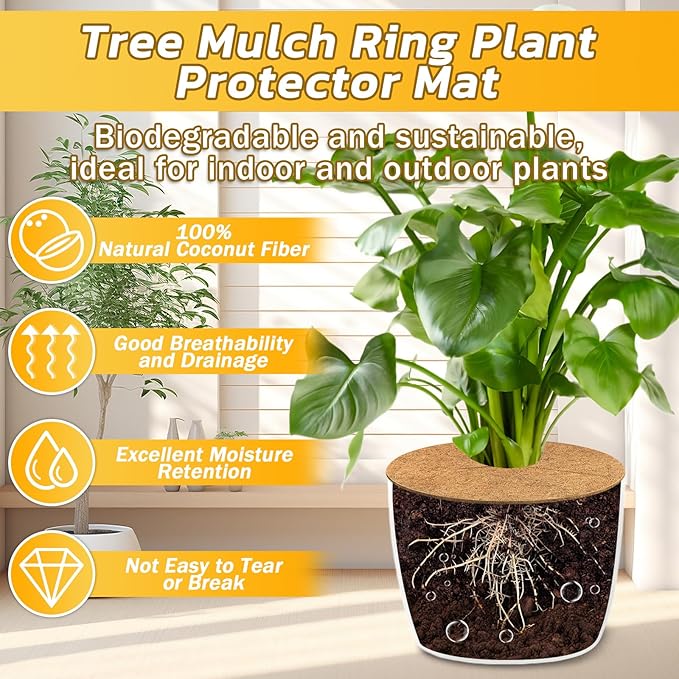 Legigo 6pcs Coconut Fiber Mulch Ring Tree Plant Protector Mat, 24 Inch Natural Coco Coir Tree Protection Ring Plant Pot Soil Cover, Tree Rings Disc Plant Cover for Indoor Outdoor Plants,Landscaping