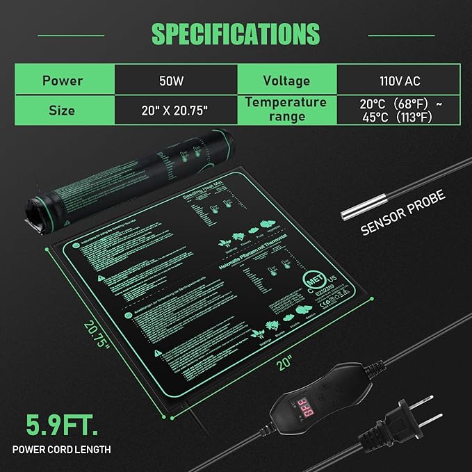 ROCEEI 2 Pack Seedling Heat Mat with Digital Thermostat Controller 20 x 20.75 Inch Waterproof Plant Seedling Heat Mat for Germination, Hydroponics, Brewing, Breeding, Indoor Gardening and Greenhouse