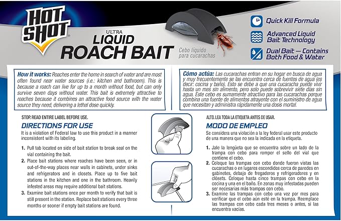 Hot Shot Ultra Liquid Roach Bait 6 Count, Kills In Hours, 6 Pack