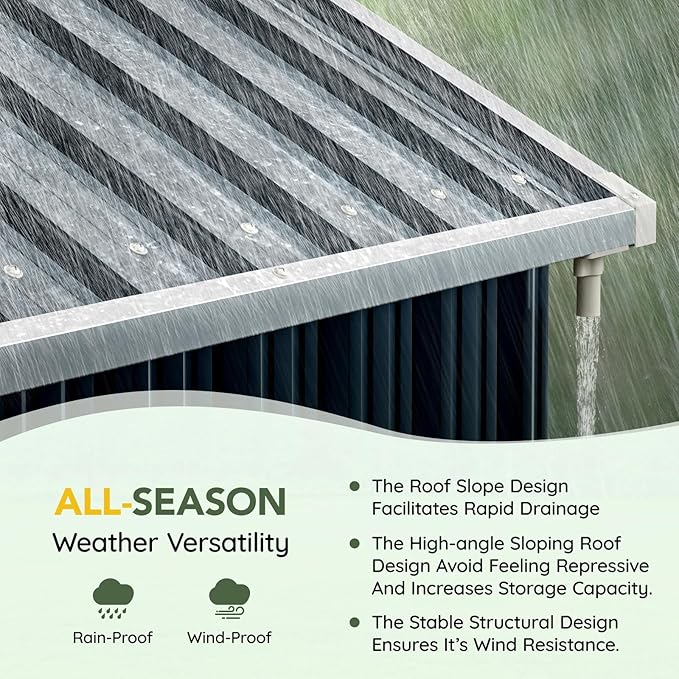 Breezz 6X8FT Outdoor Steel Storage Shed with Clear Window, Lockable Doors, Weather-Resistant Metal Tool Shed for Garden, Backyard, Patio, and Utility Storage.Nightblue