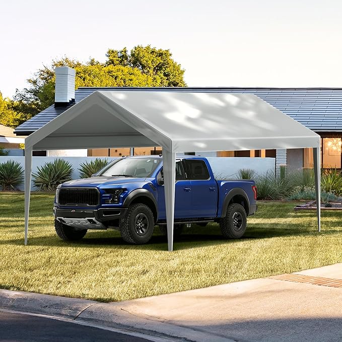 VEVOR Carport Replacement Canopy Cover 10 x 20 ft, Garage Top Tent Shelter Tarp Heavy-Duty Waterproof & UV Protected, Easy Installation with Ball Bungees,Grey (Only Top Cover, Frame Not Include)