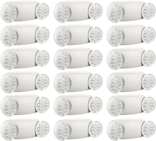SPECTSUN 18 Pack White LED Emergency Lights with Battery Backup-UL Listed Two Head Adjustable Emergency Lighting Fixtures - 120-277V AC-Exit Sign Lights (18 Packs-U5)