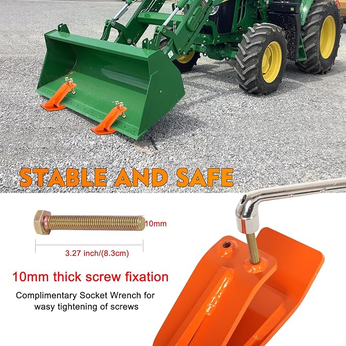 Tractor Bucket Protector, EBESTTECH 2 PCS Bucket Edge Anti-Skid Device Ski Edge Protector Double Hexagon Lock Nuts and Bolts,for Snow Leaves Removal Spreading Gravel,Orange