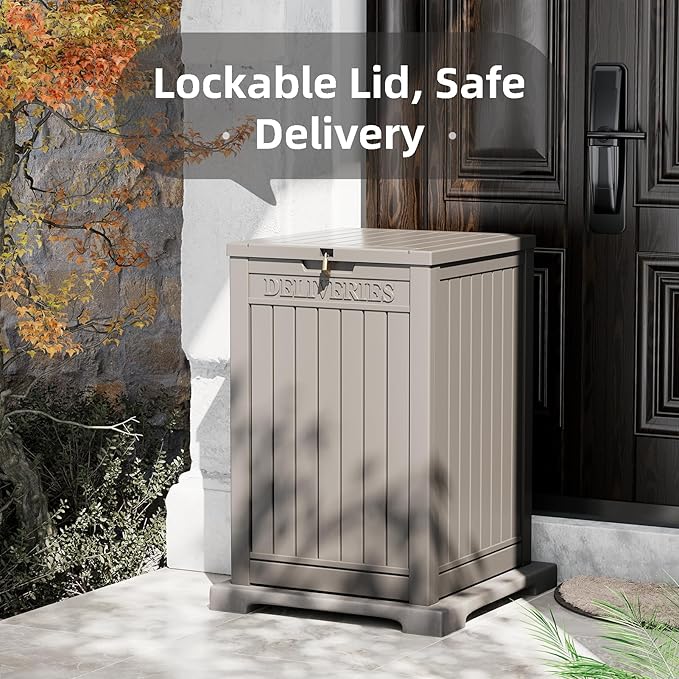 Package Delivery Box for Outside, 48 Gallon Storage with Lockable Secure, Large Resin Outdoor Package Drop Container