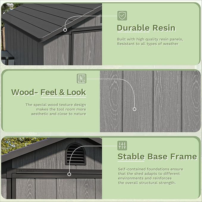 Patiowell 4 x 4 Plastic Outdoor Storage Shed with Floor, Resin Outside Tool Shed with Window and Lockable Door for Backyard Garden Patio Lawn, Deep Gray (Fit-it Shed)