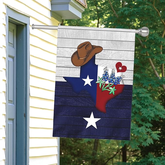 Texas Bluebonnet Garden Flag Cowboy Hat Texas State Yard Flag Americana Western House Banner Polyester Double Sided for Outdoor Wall Yard Patio Window Porch Welcome Banners Gift 28 x 40 Inch